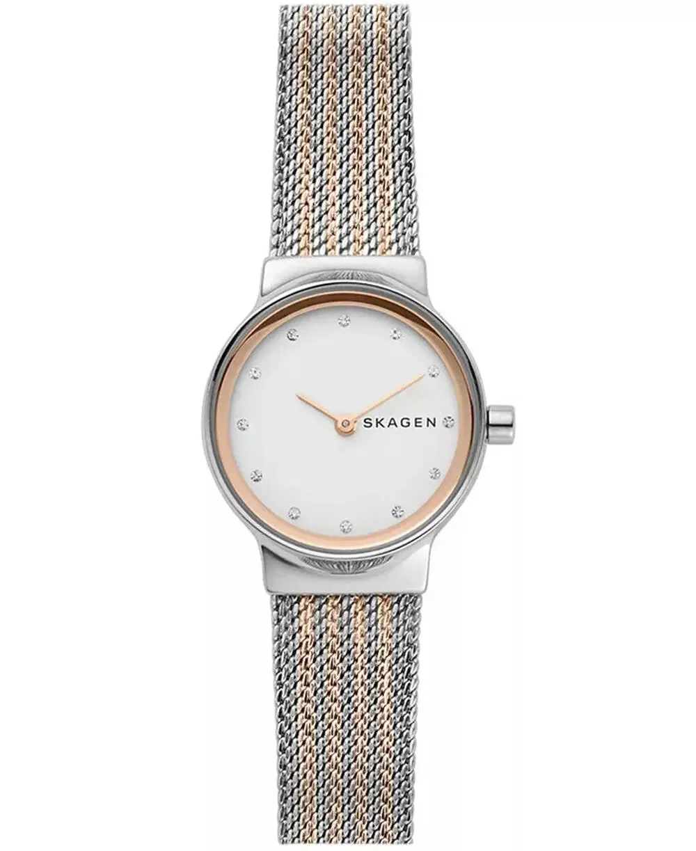 Skagen Denmark Women Watch Silver Mesh Bracelet Crystal Hour Markers Silver